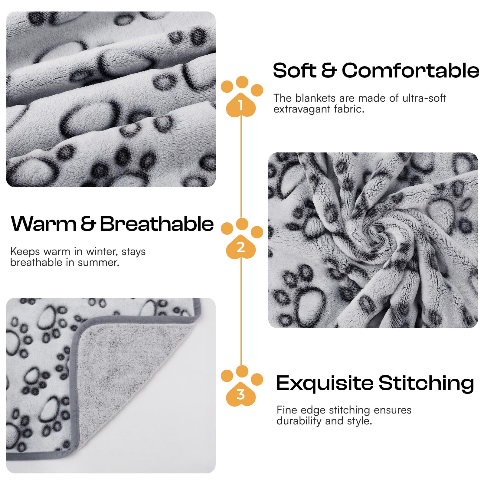 Luciphia 1 Pack 3 Blankets Super Soft Fluffy Premium Fleece Pet Blanket Flannel Throw for Dog Puppy Cat Paw Brown/Pink/White Small(23x16 inch)