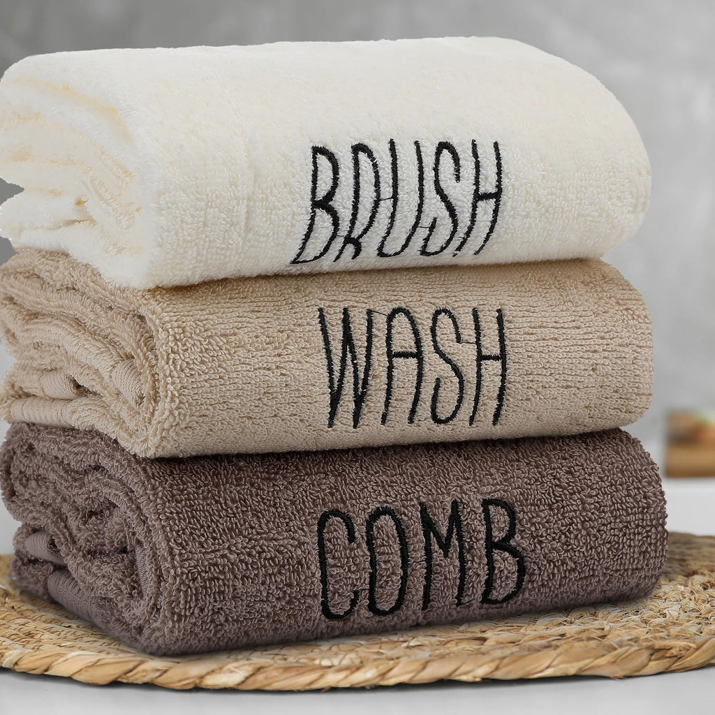 3 Pcs Home Love Family Hand Towels Farmhouse Decorative Embroidered Bathroom Hand Towels Rustic 100% Cotton Brown Hand Towels Set for Boho Bathroom Kitchen Decor