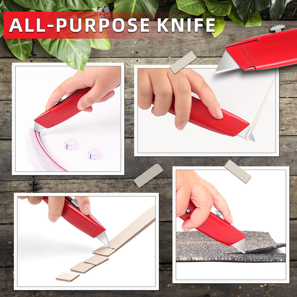 DIYSELF 2Pack Utility Knife Box Cutter Retractable Razor Blade Heavy Duty Box Cutters Knife PVC Pipe Cutter (Red)