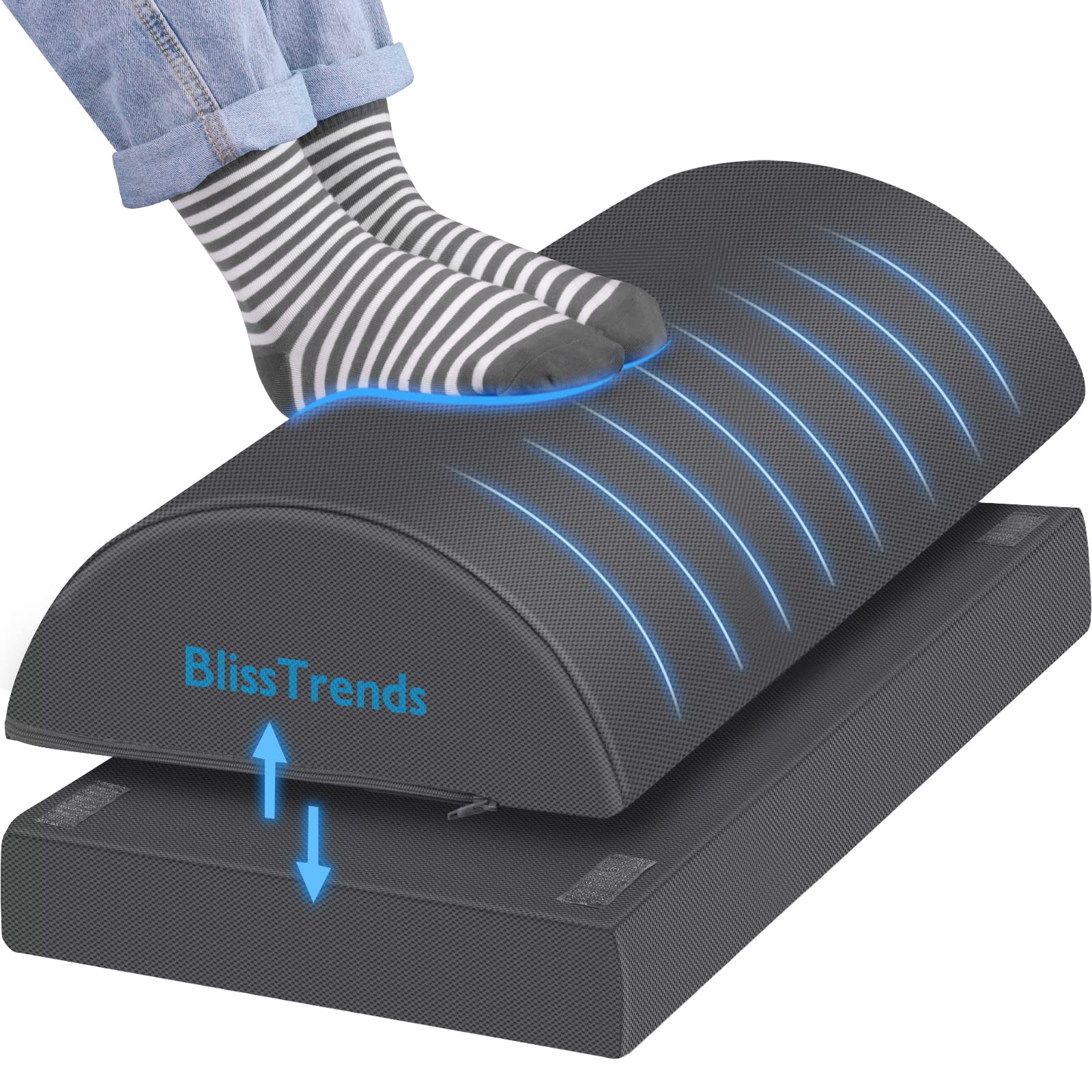 BlissTrends Foot Rest for Under Desk at Work-Versatile Foot Stool with Washable Cover-Comfortable Footrest with 2 Adjustable Heights for Car,Home and Office to Relieve Back,Lumbar,Knee Pain-Black