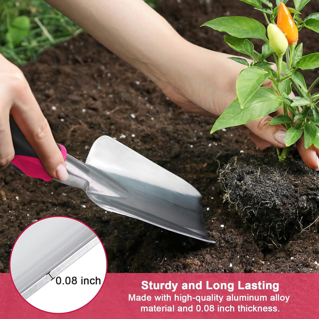 Garden Tools Set, 3 Pack Heavy Duty Gardening Tools Set Include Garden Shovel, Transplant Trowel and Hand Rake with Ergonomic Non-Slip Handle, Aluminum Alloy Lawn and Garden Hand Tools for Planting