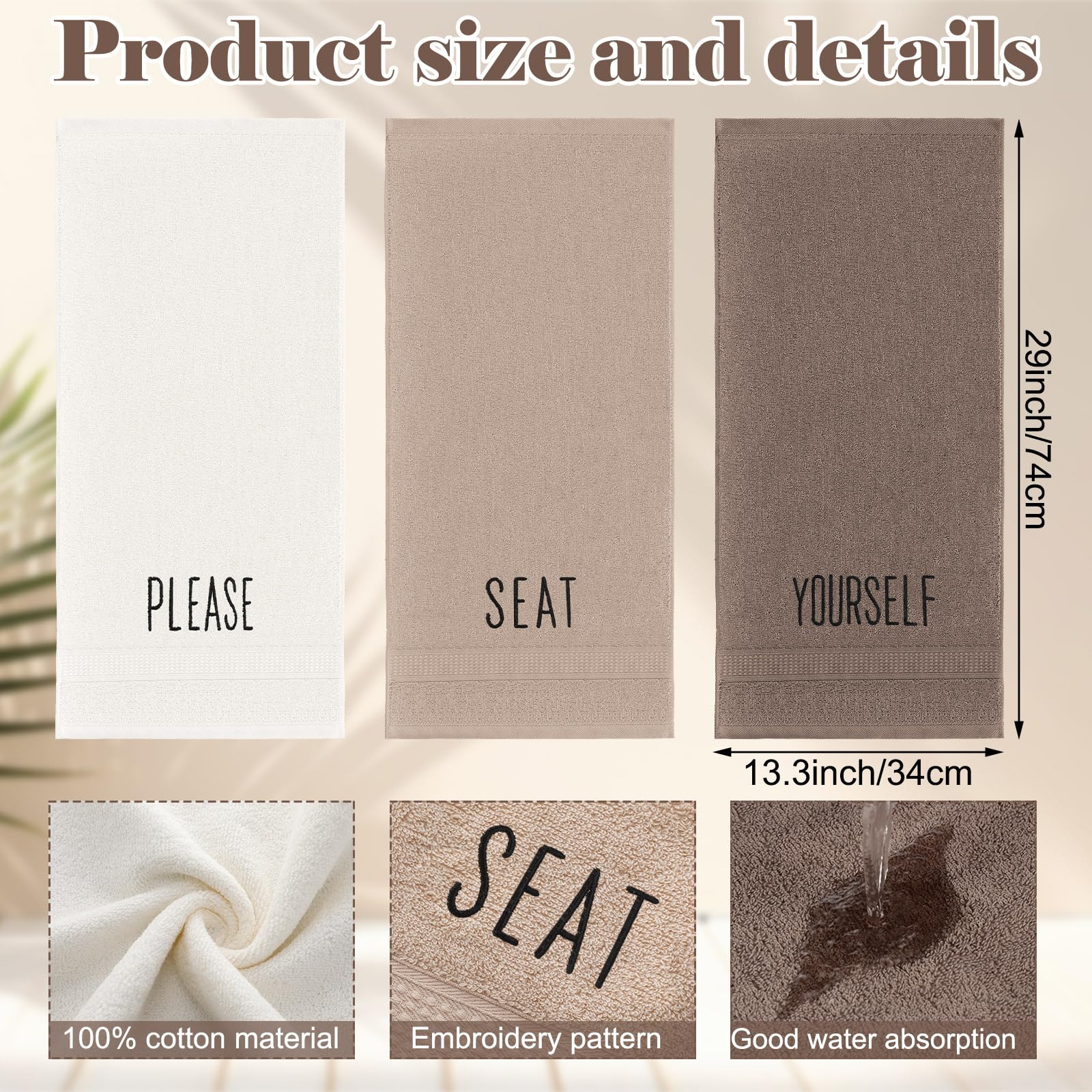 3 Pcs Home Love Family Hand Towels Farmhouse Decorative Embroidered Bathroom Hand Towels Rustic 100% Cotton Brown Hand Towels Set for Boho Bathroom Kitchen Decor