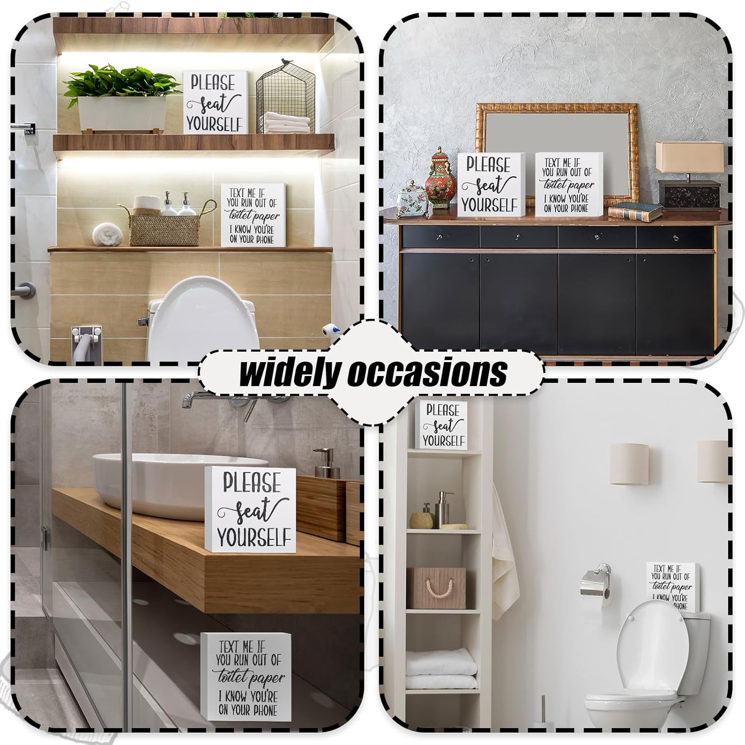 Jetec 2 Pieces Farmhouse Bathroom Signs Decor Wooden Box Sign Funny Bathroom Wall Art Rustic Wood Plaque Please Seat Yourself Decor for Home Restroom(Black)