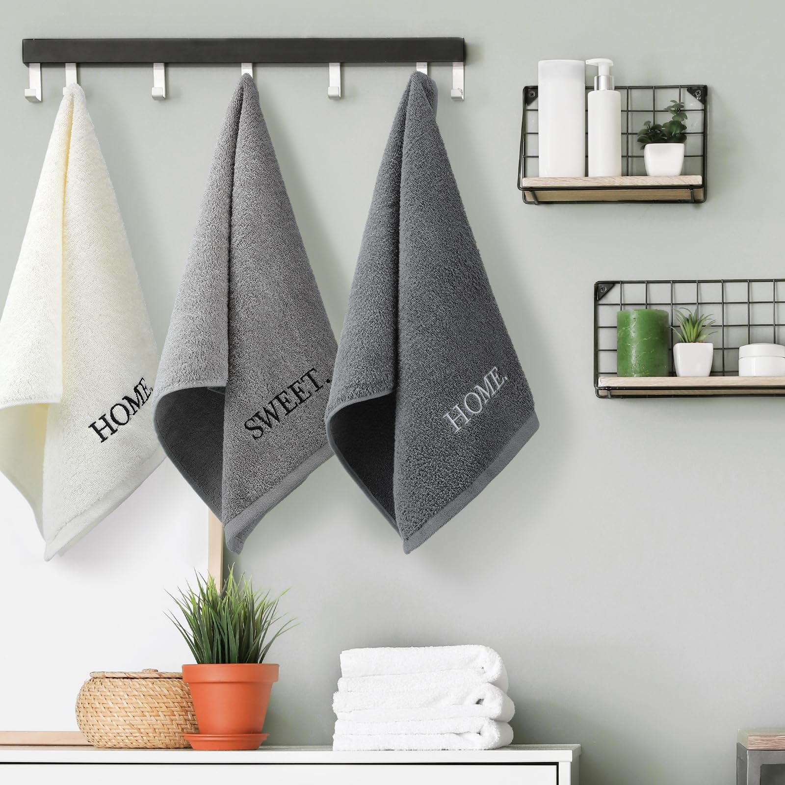 3 Pcs Home Love Family Hand Towels Farmhouse Decorative Embroidered Bathroom Hand Towels Rustic 100% Cotton Brown Hand Towels Set for Boho Bathroom Kitchen Decor