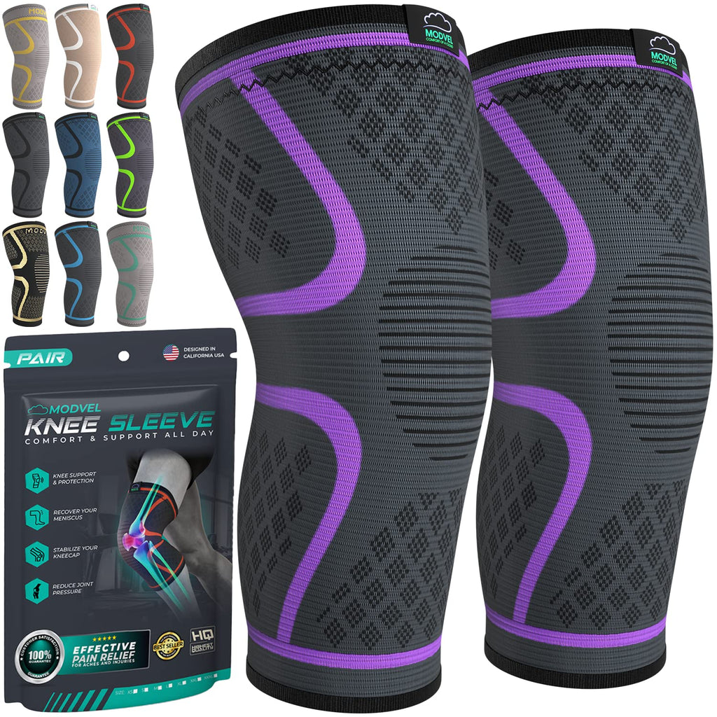 Modvel Compression Knee Brace for Women & Men, 2-Pack Knee Brace for Running Knee Pain, Knee Support Compression Sleeve, Workout Sports Knee Braces for Meniscus Tear, ACL & Arthritis Pain Relief