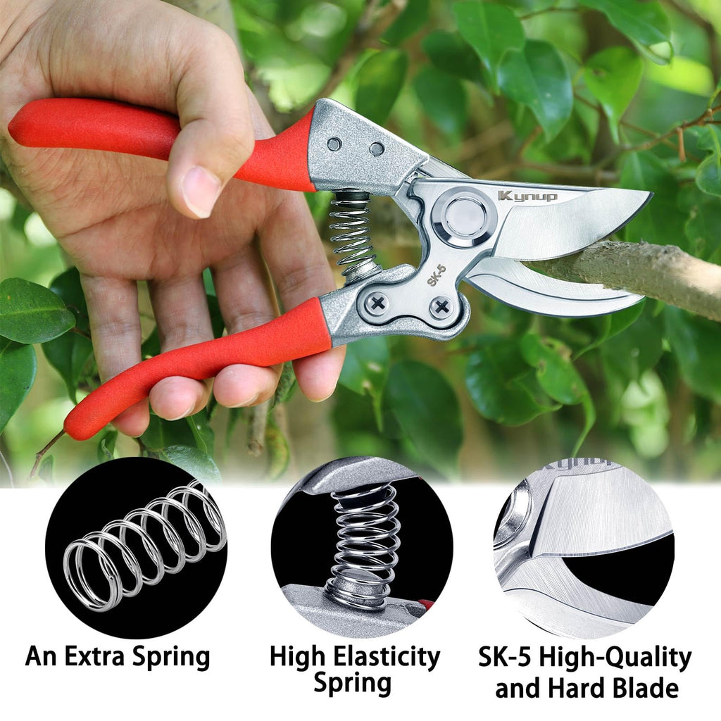 Kynup Pruning Shears, Gardening Scissors, Pruners for Gardening, Heavy Duty Garden Tools, Garden Grass Clippers Hand Hedge Shears, (Red)