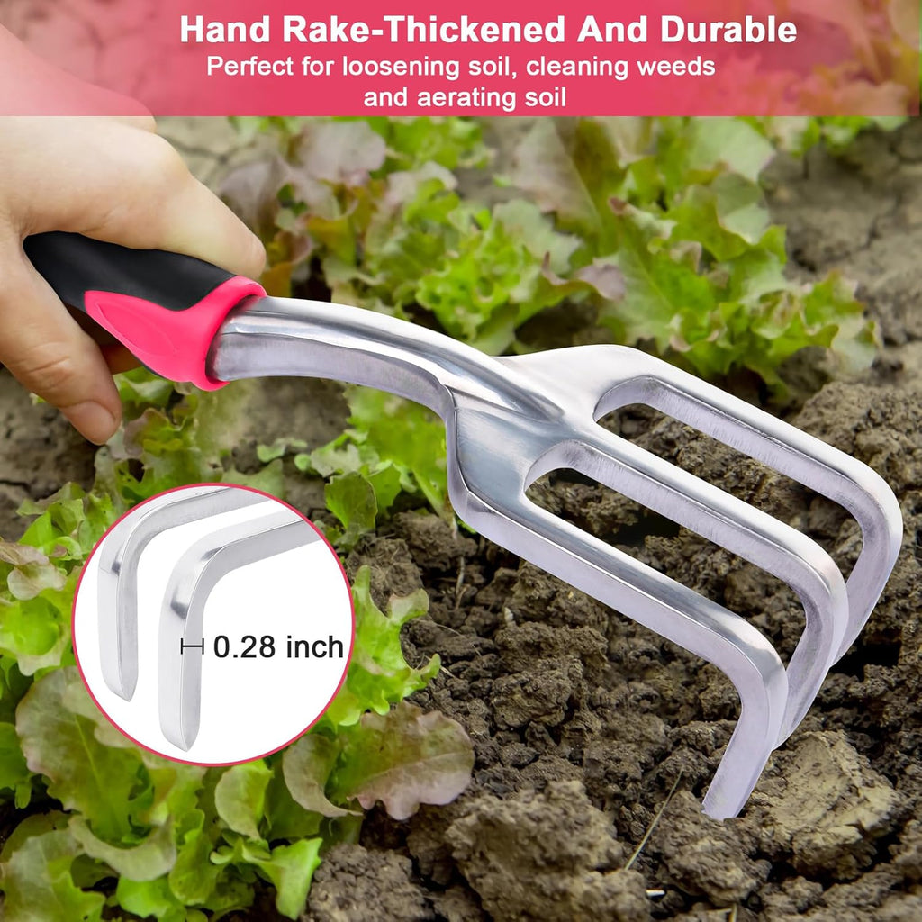 Garden Tools Set, 3 Pack Heavy Duty Gardening Tools Set Include Garden Shovel, Transplant Trowel and Hand Rake with Ergonomic Non-Slip Handle, Aluminum Alloy Lawn and Garden Hand Tools for Planting