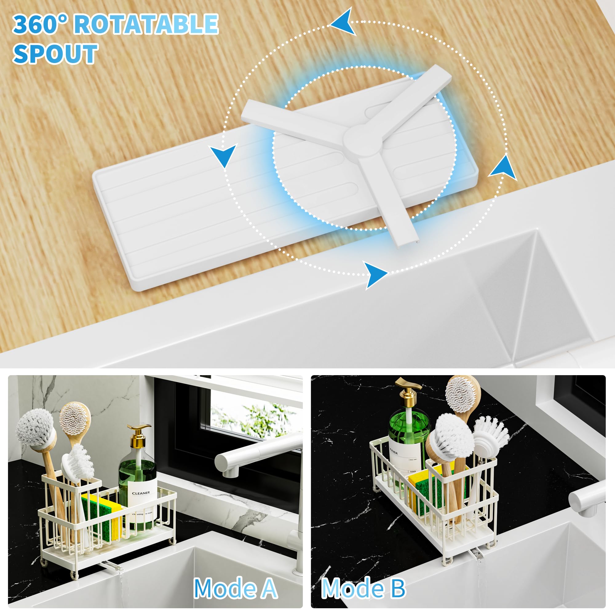 Cisily Black Sponge Holder for Kitchen Sink, Sink Caddy Organizer with High Brush Holder, Kitchen Countertop Organizers and Storage Essentials, Rustproof 304 Stainless Steel, Soap Dispenser Organize