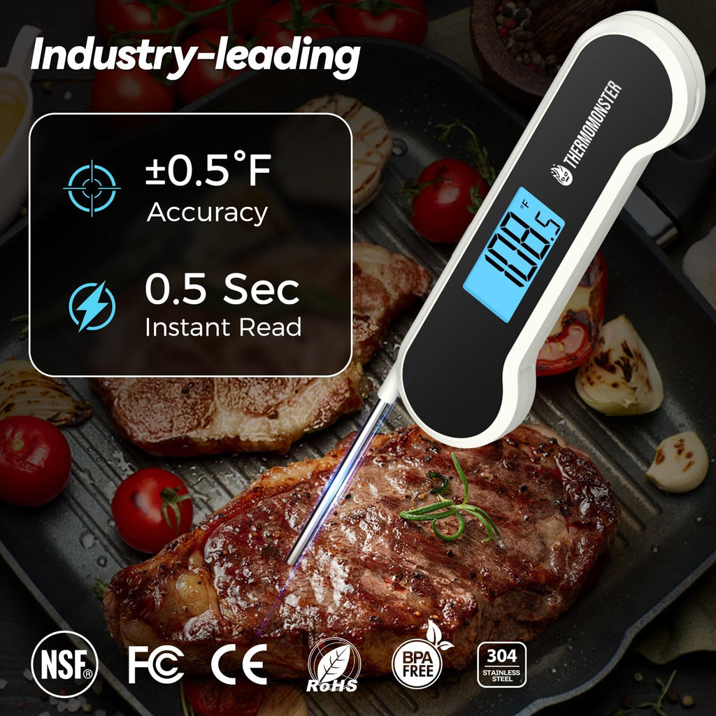 0.5 Sec Instant Read Meat Thermometer Digital with ±0.5℉ Precision, Food Thermometer for Cooking Kitchen Gadgets, Oven Grill Candy BBQ Essentials Accessories, Gifts for Him Dad Men Birthday, Red