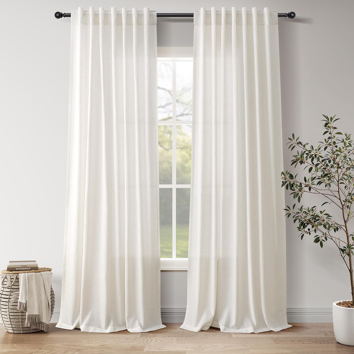 Nanspring Burgundy Linen Curtains 84 Inch Length 2 Panels Set for Living Room Rod Pocket Back Tab Light Filtering Window Drapes for Bedroom Dining Room Protect Privacy Modern Farmhouse Decor 52x84