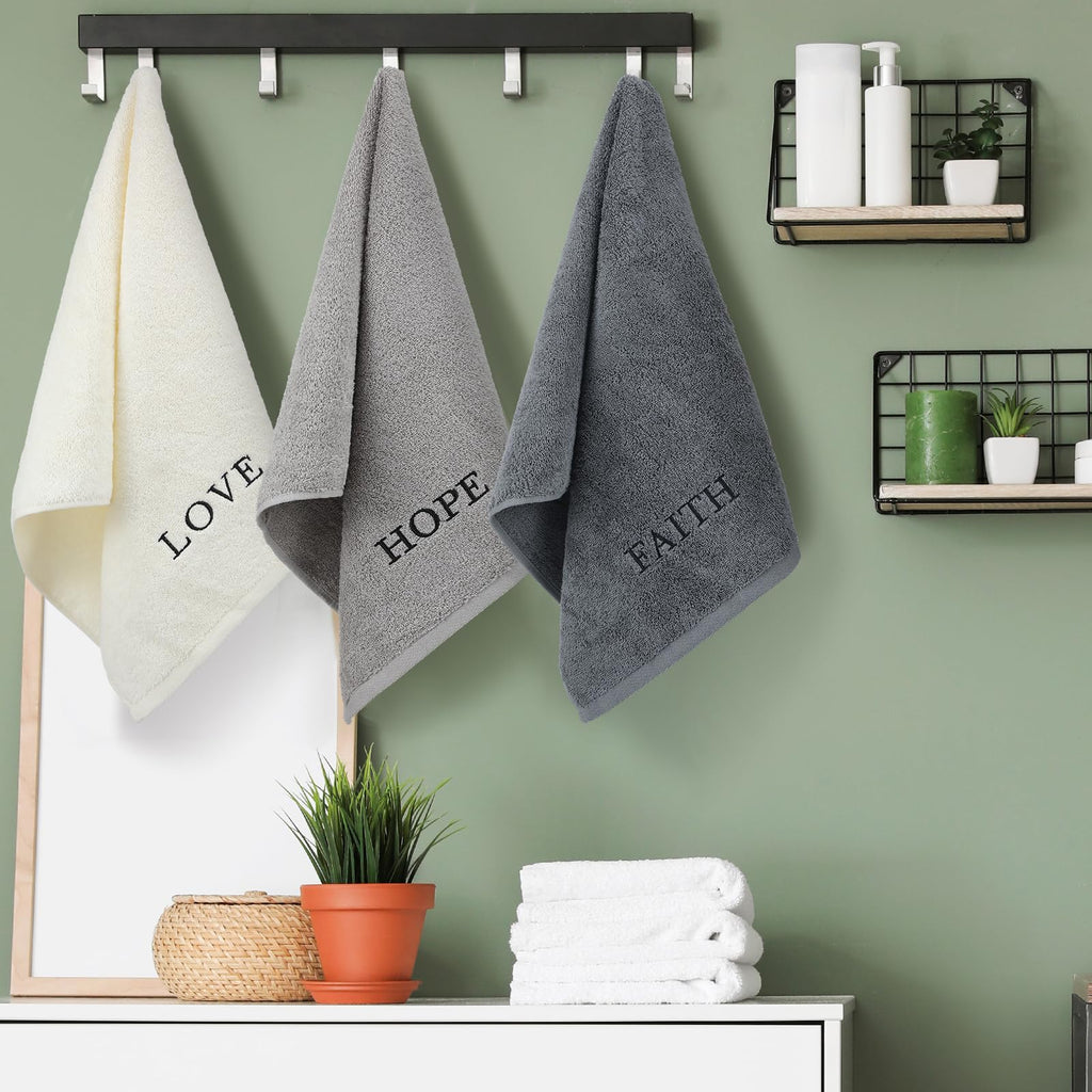 3 Pcs Home Love Family Hand Towels Farmhouse Decorative Embroidered Bathroom Hand Towels Rustic 100% Cotton Brown Hand Towels Set for Boho Bathroom Kitchen Decor