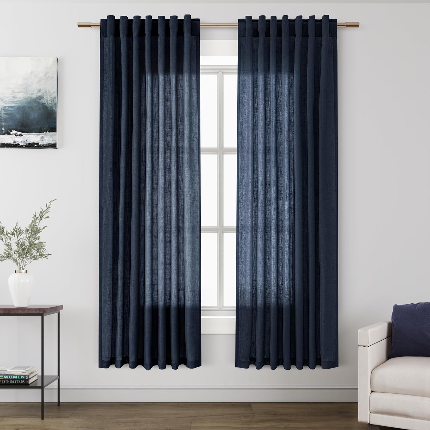 Nanspring Burgundy Linen Curtains 84 Inch Length 2 Panels Set for Living Room Rod Pocket Back Tab Light Filtering Window Drapes for Bedroom Dining Room Protect Privacy Modern Farmhouse Decor 52x84