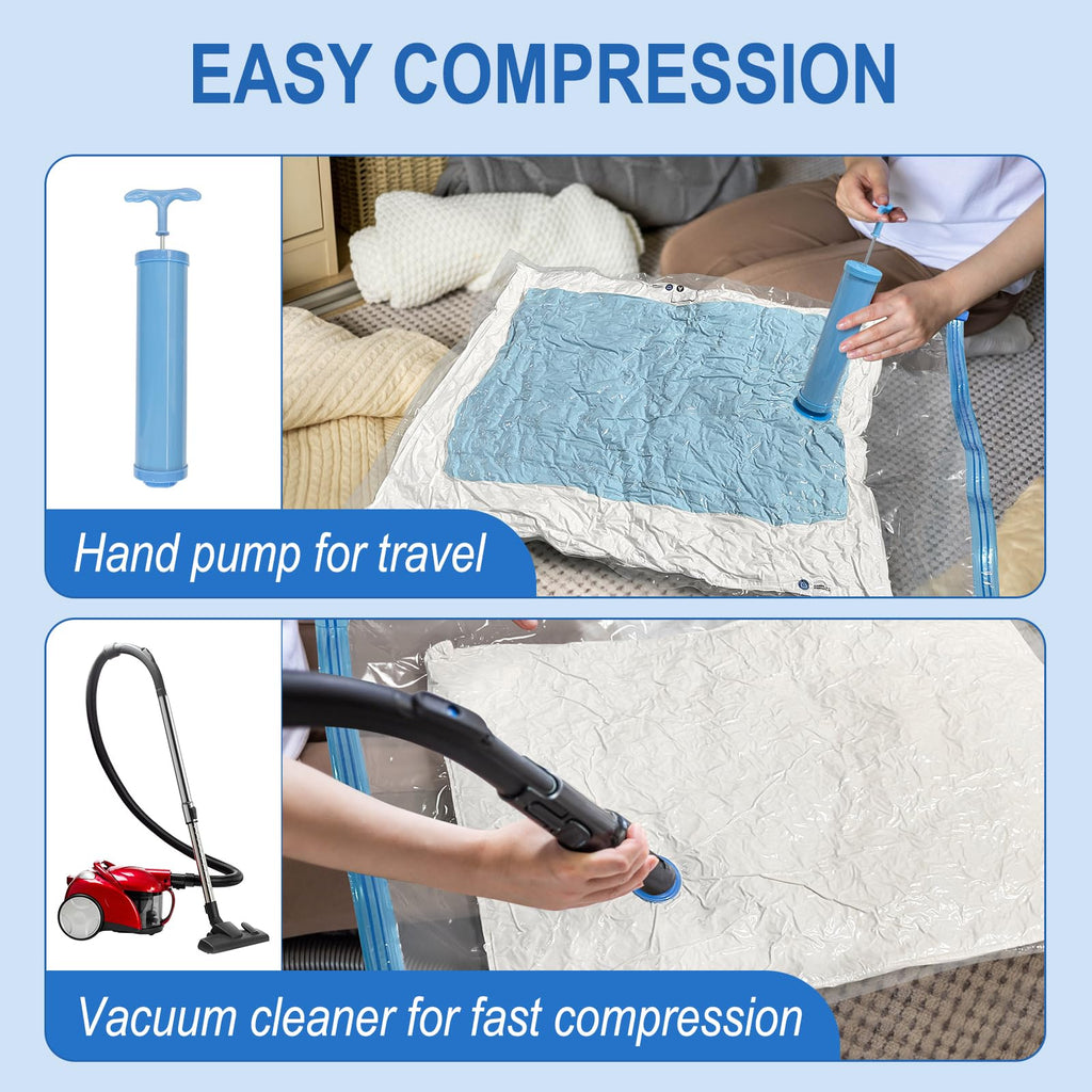 Fygrip 20 Pack Vacuum Storage Bags with Hand Pump, 4 Jumbo + 4 Large + 4 Medium + 8 Small Plastic Packaging Bags, 80% Space Saver Vacuum Seal Bags for Clothing, Travel Lugggage, Blankets, Comforters