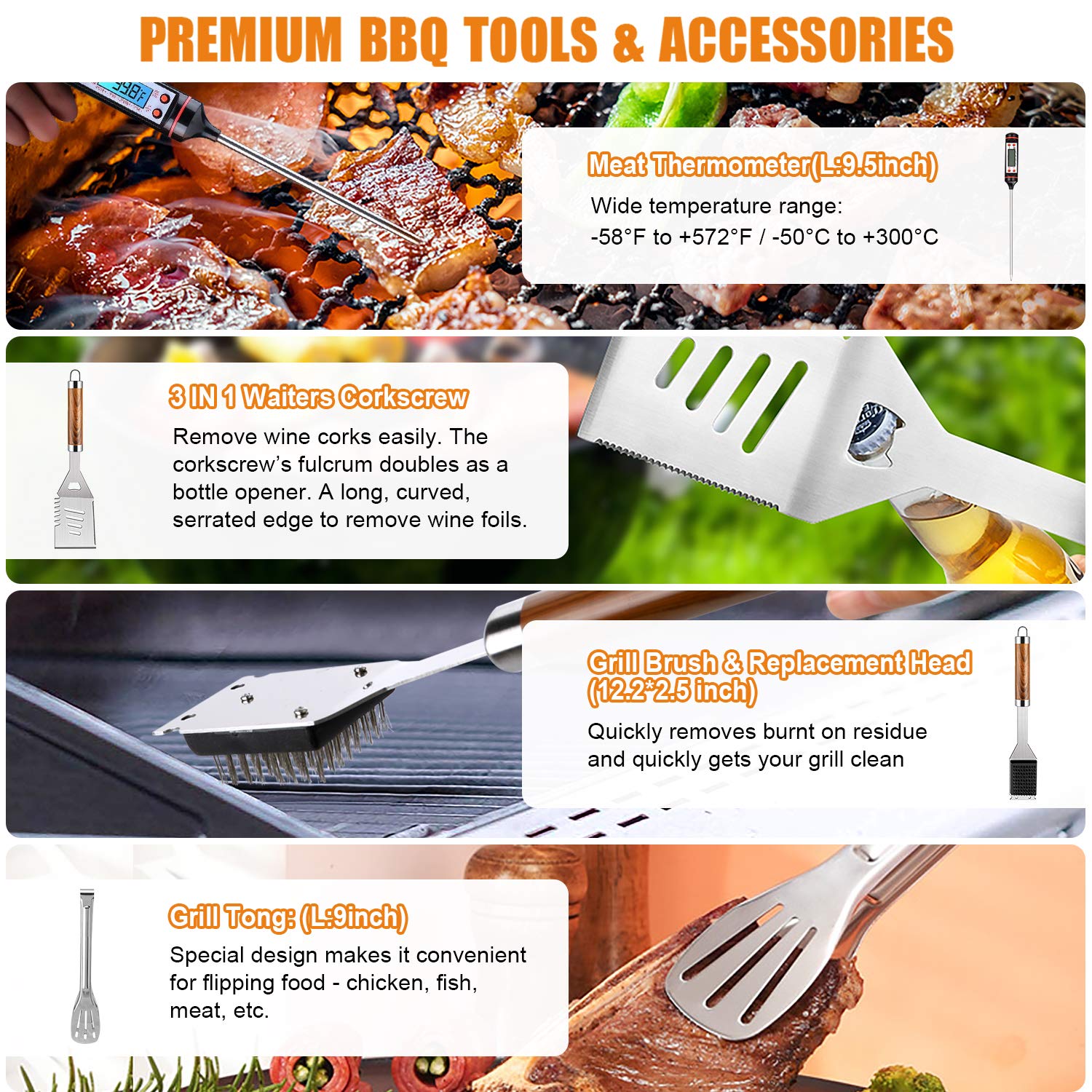 Cifaisi BBQ Grill Accessories Set, 38Pcs Stainless Steel Grill Tools Grilling Accessories with Aluminum Case, Thermometer, Grill Mats for Camping/Backyard Barbecue, Grill Utensils Set for Men Women