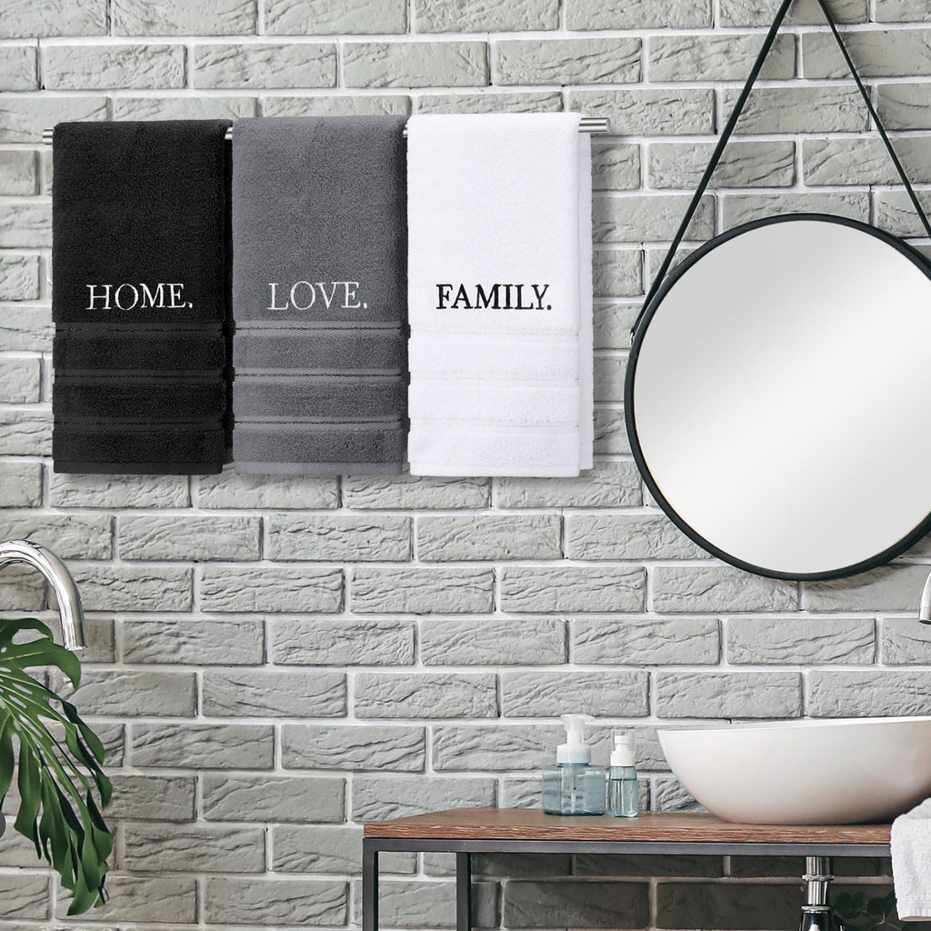 3 Pcs Home Love Family Hand Towels Farmhouse Decorative Embroidered Bathroom Hand Towels Rustic 100% Cotton Brown Hand Towels Set for Boho Bathroom Kitchen Decor