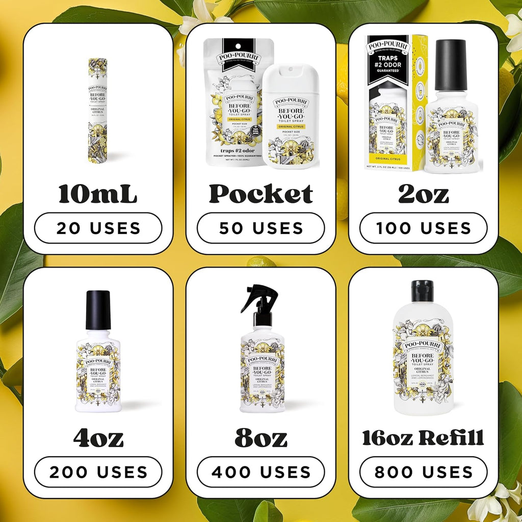 Poo-Pourri Before-You-Go Pocket Toilet Spray, Travel Essentials, Original Citrus, 1 Fl Oz, Up to 50 Uses, On-The-Go Bathroom Odor Deodorizer with Essential Oils, TSA Approved Size, Lemon Bergamot