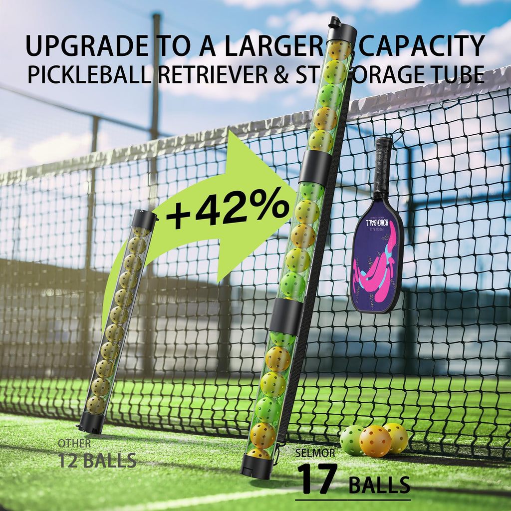 17 Balls Pickleball Ball Retriever & Ball Holder Storage with Strap, Back Saver for Pickleball Accessories, Quick for Pickleball Tube Ball Pickup