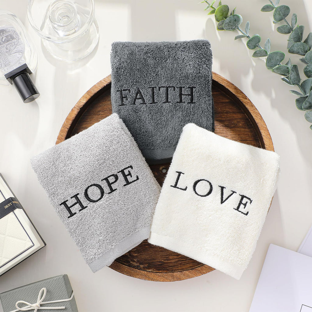 3 Pcs Home Love Family Hand Towels Farmhouse Decorative Embroidered Bathroom Hand Towels Rustic 100% Cotton Brown Hand Towels Set for Boho Bathroom Kitchen Decor
