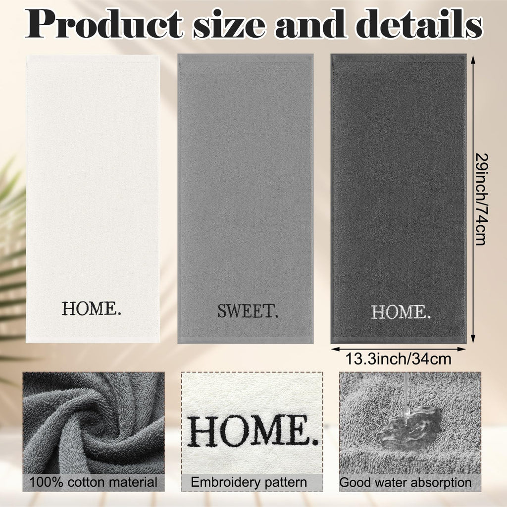 3 Pcs Home Love Family Hand Towels Farmhouse Decorative Embroidered Bathroom Hand Towels Rustic 100% Cotton Brown Hand Towels Set for Boho Bathroom Kitchen Decor