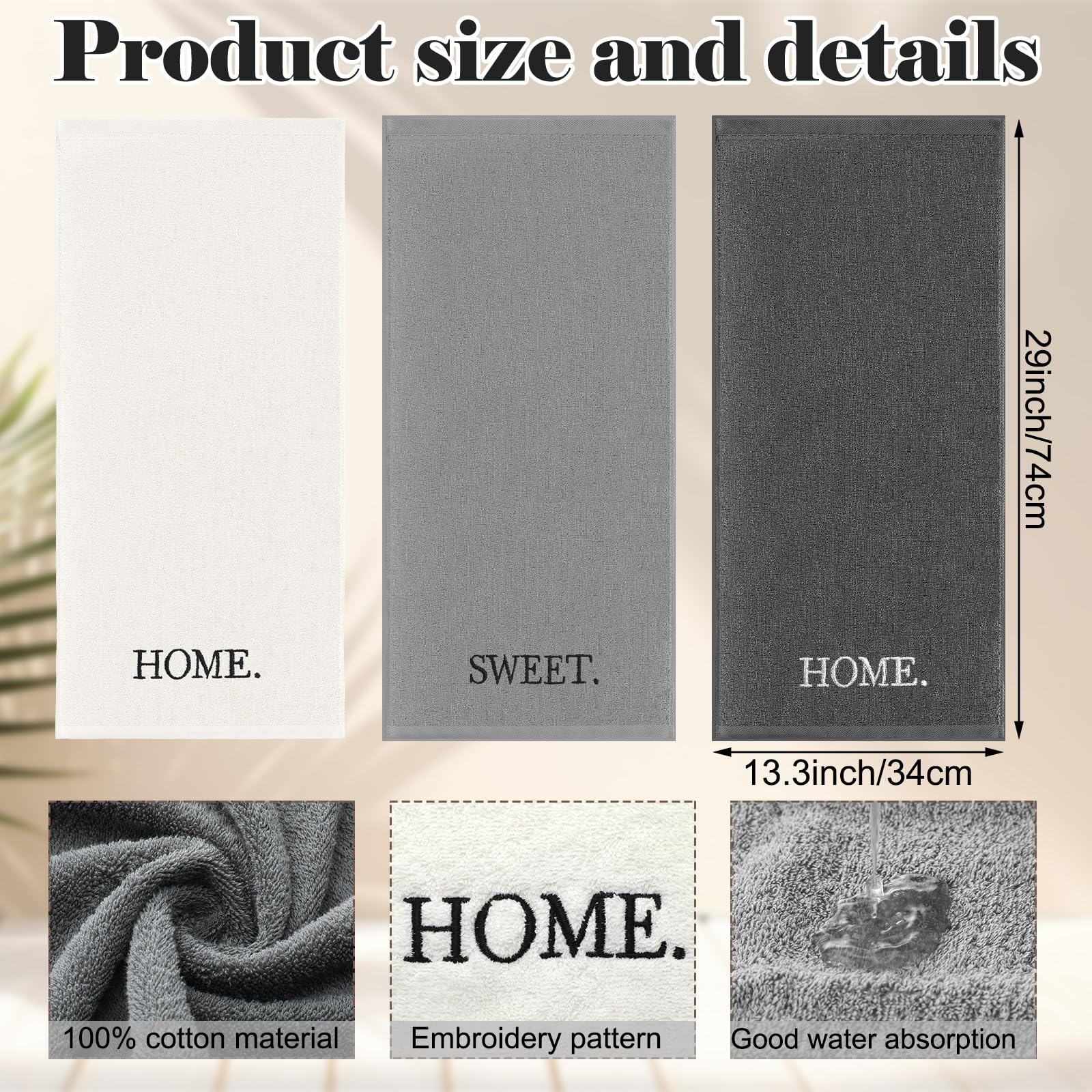 3 Pcs Home Love Family Hand Towels Farmhouse Decorative Embroidered Bathroom Hand Towels Rustic 100% Cotton Brown Hand Towels Set for Boho Bathroom Kitchen Decor