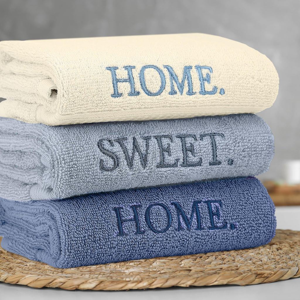 3 Pcs Home Love Family Hand Towels Farmhouse Decorative Embroidered Bathroom Hand Towels Rustic 100% Cotton Brown Hand Towels Set for Boho Bathroom Kitchen Decor