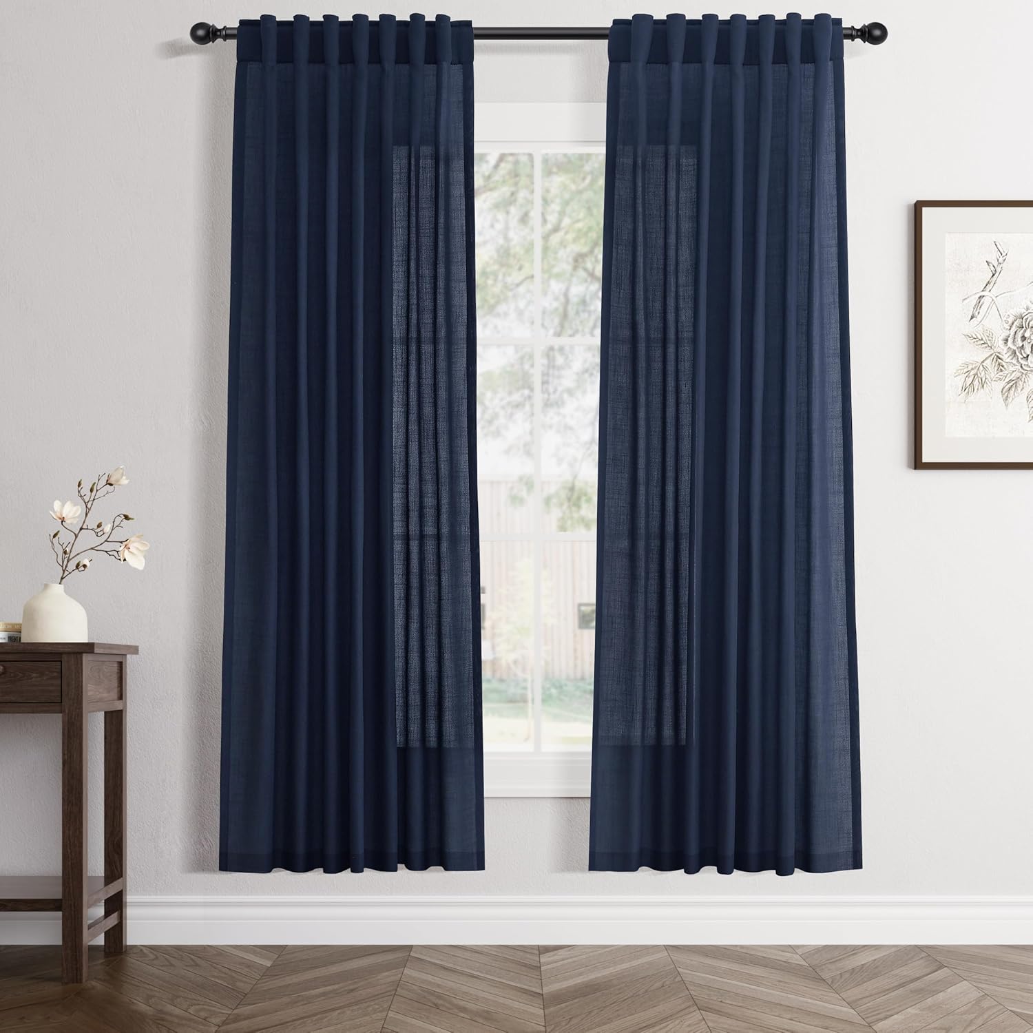 Rustic Brown Linen Back Tab Curtains 84 Inch Length for Living Room 2 Panel Pocket Drape Light Filtering Semi Sheer Cream Country Rustic Farmhouse Boho Curtain Bedroom Pinch Pleated Look