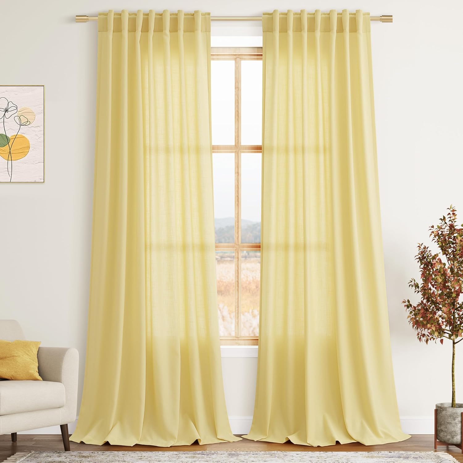 Nanspring Burgundy Linen Curtains 84 Inch Length 2 Panels Set for Living Room Rod Pocket Back Tab Light Filtering Window Drapes for Bedroom Dining Room Protect Privacy Modern Farmhouse Decor 52x84