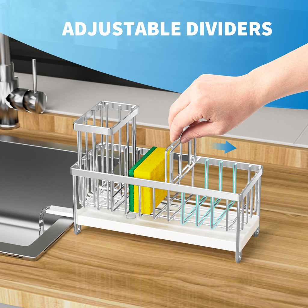 Cisily Black Sponge Holder for Kitchen Sink, Sink Caddy Organizer with High Brush Holder, Kitchen Countertop Organizers and Storage Essentials, Rustproof 304 Stainless Steel, Soap Dispenser Organize