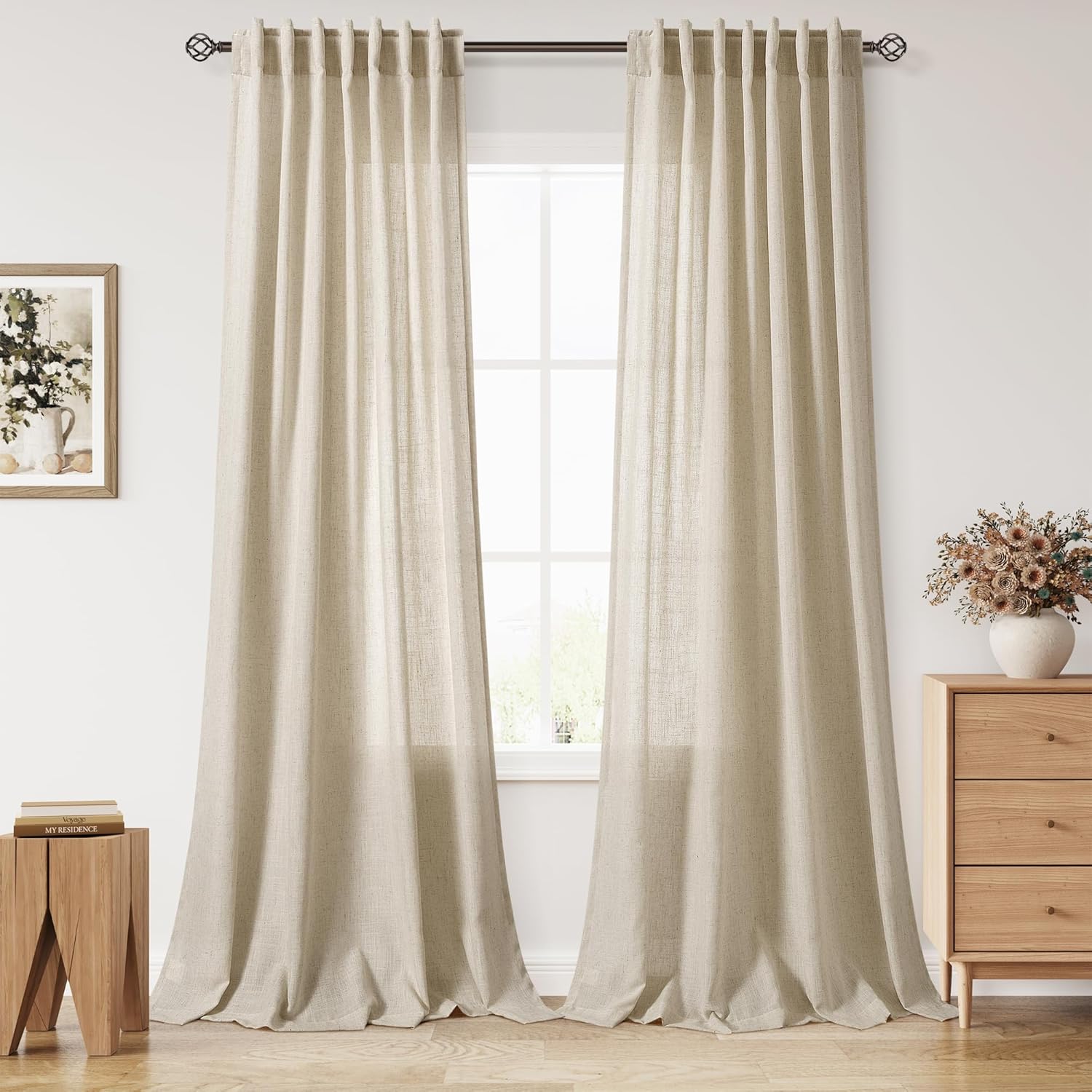 Nanspring Burgundy Linen Curtains 84 Inch Length 2 Panels Set for Living Room Rod Pocket Back Tab Light Filtering Window Drapes for Bedroom Dining Room Protect Privacy Modern Farmhouse Decor 52x84