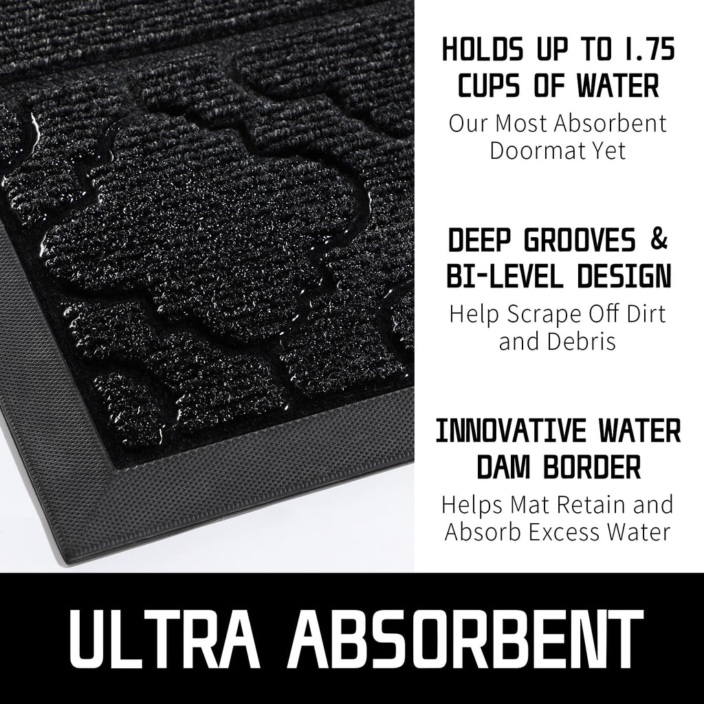 Yimobra Welcome Mat Outdoor Indoor, All-Weather Waterproof Front Door Mat Outside Entrance, Non-Slip Low Profile Porch Patio Doormat, 29.5x17, Black