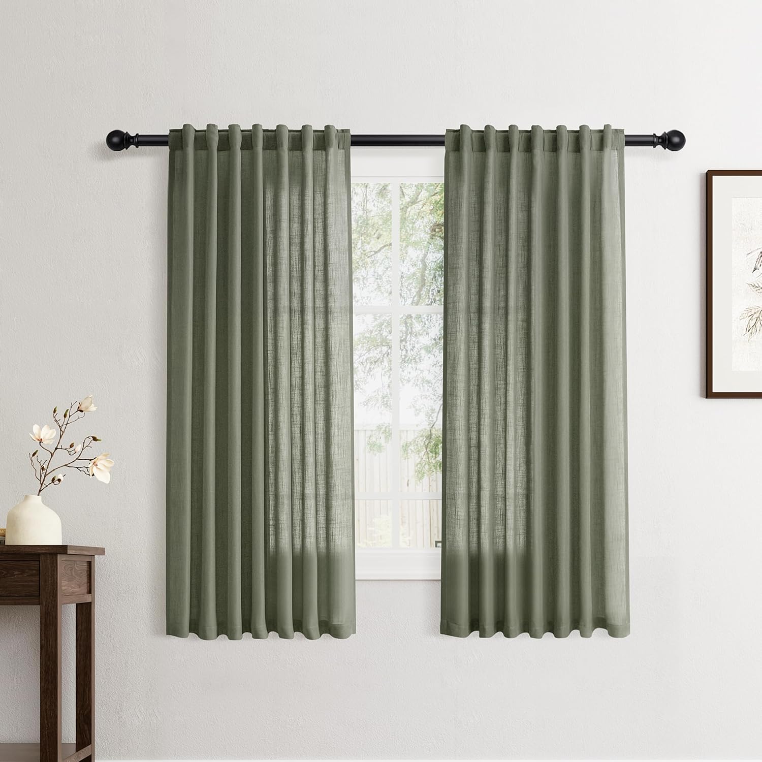 Rustic Brown Linen Back Tab Curtains 84 Inch Length for Living Room 2 Panel Pocket Drape Light Filtering Semi Sheer Cream Country Rustic Farmhouse Boho Curtain Bedroom Pinch Pleated Look