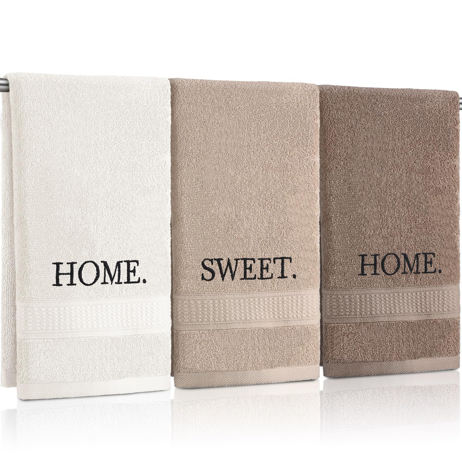 3 Pcs Home Love Family Hand Towels Farmhouse Decorative Embroidered Bathroom Hand Towels Rustic 100% Cotton Brown Hand Towels Set for Boho Bathroom Kitchen Decor