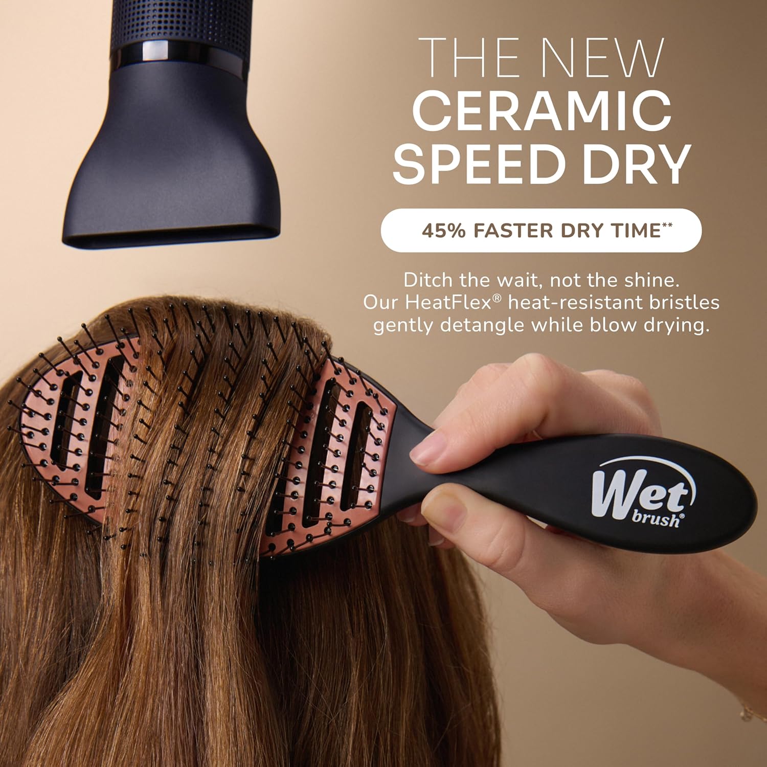 Wet Brush Ceramic Speed Dry Hair Brush, Black - Vented Design & Soft HeatFlex Bristles for Blow-Dry Safe Styling - Ergonomic Handle for Pain-Free Detangling - Hair Accessories for All Hair Types