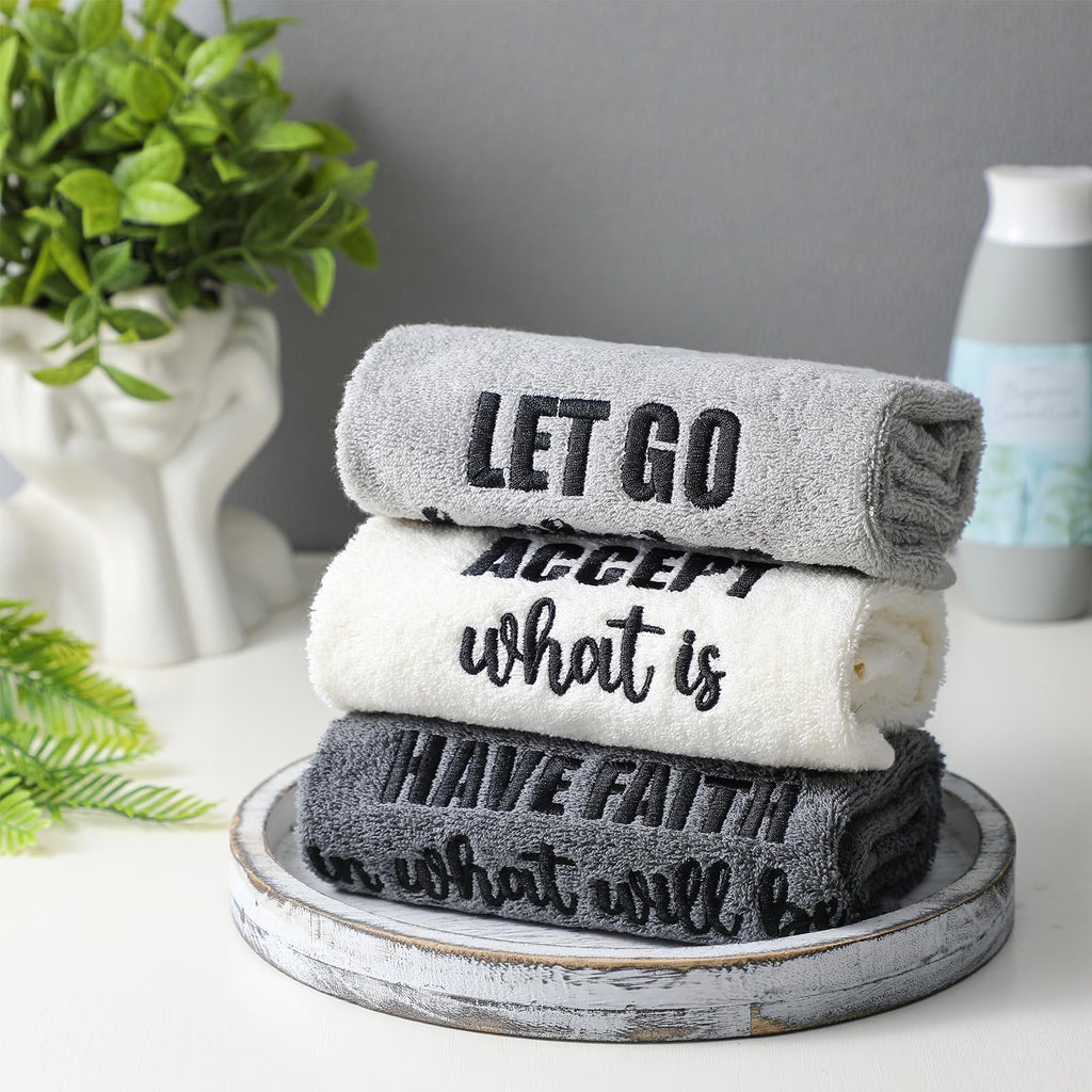 3 Pcs Home Love Family Hand Towels Farmhouse Decorative Embroidered Bathroom Hand Towels Rustic 100% Cotton Brown Hand Towels Set for Boho Bathroom Kitchen Decor