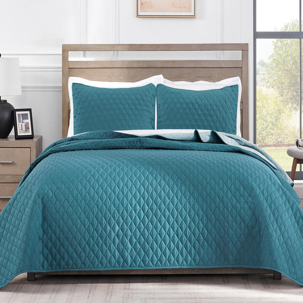 Exclusivo Mezcla Reversible Full Queen Quilt Bedding Set with Pillow Shams, Lightweight Quilts Queen Size, Soft Bedspreads Bed Coverlets for All Seasons - (Lilac Ash, 90"x96")
