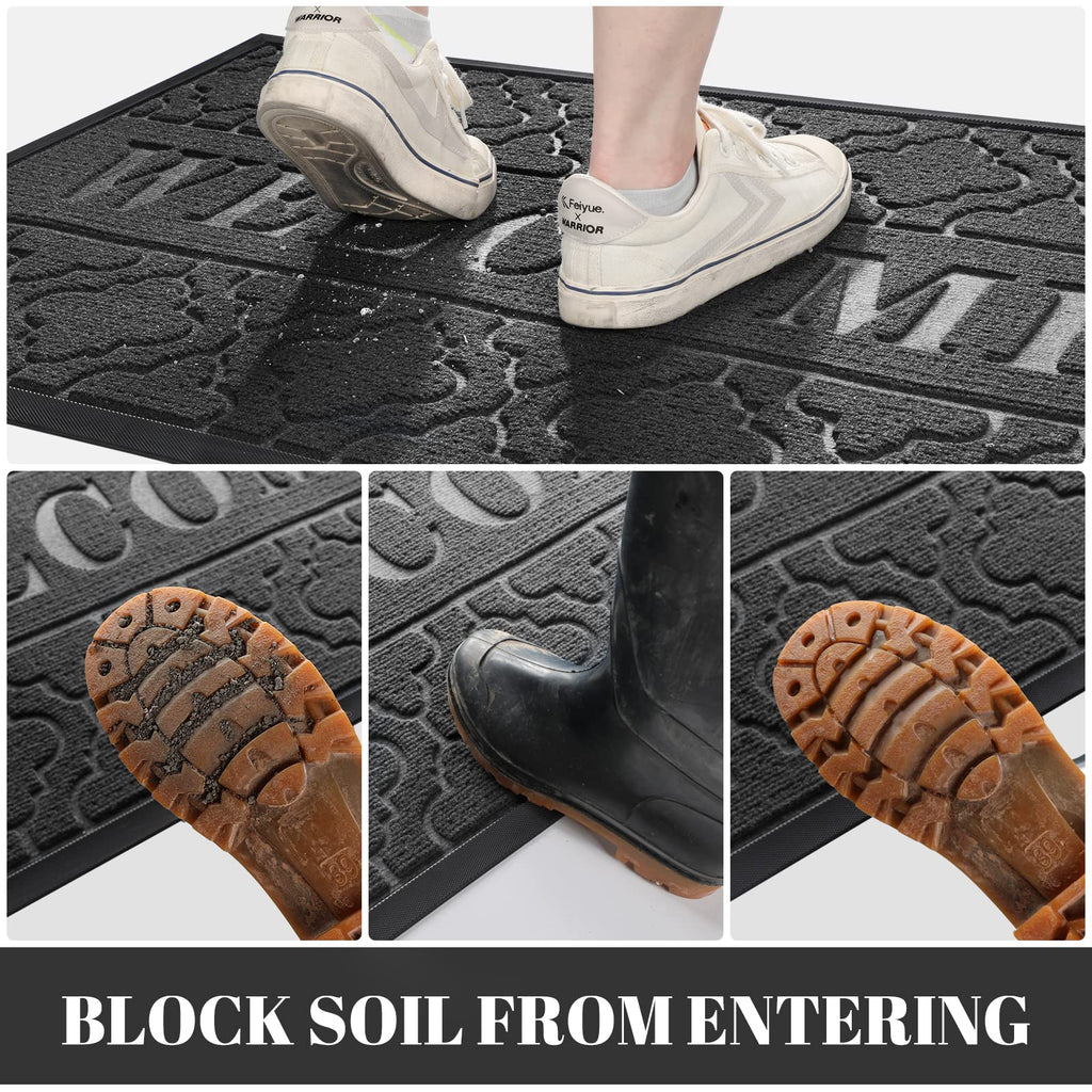 Yimobra Welcome Mat Outdoor Indoor, All-Weather Waterproof Front Door Mat Outside Entrance, Non-Slip Low Profile Porch Patio Doormat, 29.5x17, Black