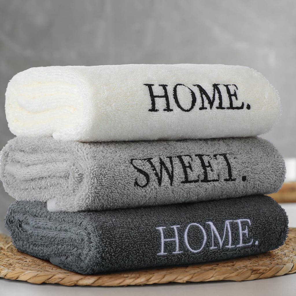 3 Pcs Home Love Family Hand Towels Farmhouse Decorative Embroidered Bathroom Hand Towels Rustic 100% Cotton Brown Hand Towels Set for Boho Bathroom Kitchen Decor