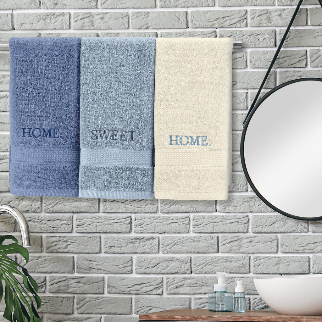 3 Pcs Home Love Family Hand Towels Farmhouse Decorative Embroidered Bathroom Hand Towels Rustic 100% Cotton Brown Hand Towels Set for Boho Bathroom Kitchen Decor