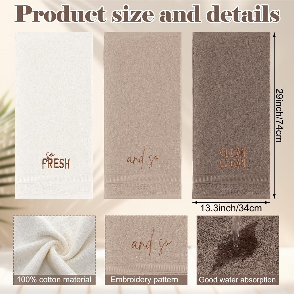 3 Pcs Home Love Family Hand Towels Farmhouse Decorative Embroidered Bathroom Hand Towels Rustic 100% Cotton Brown Hand Towels Set for Boho Bathroom Kitchen Decor