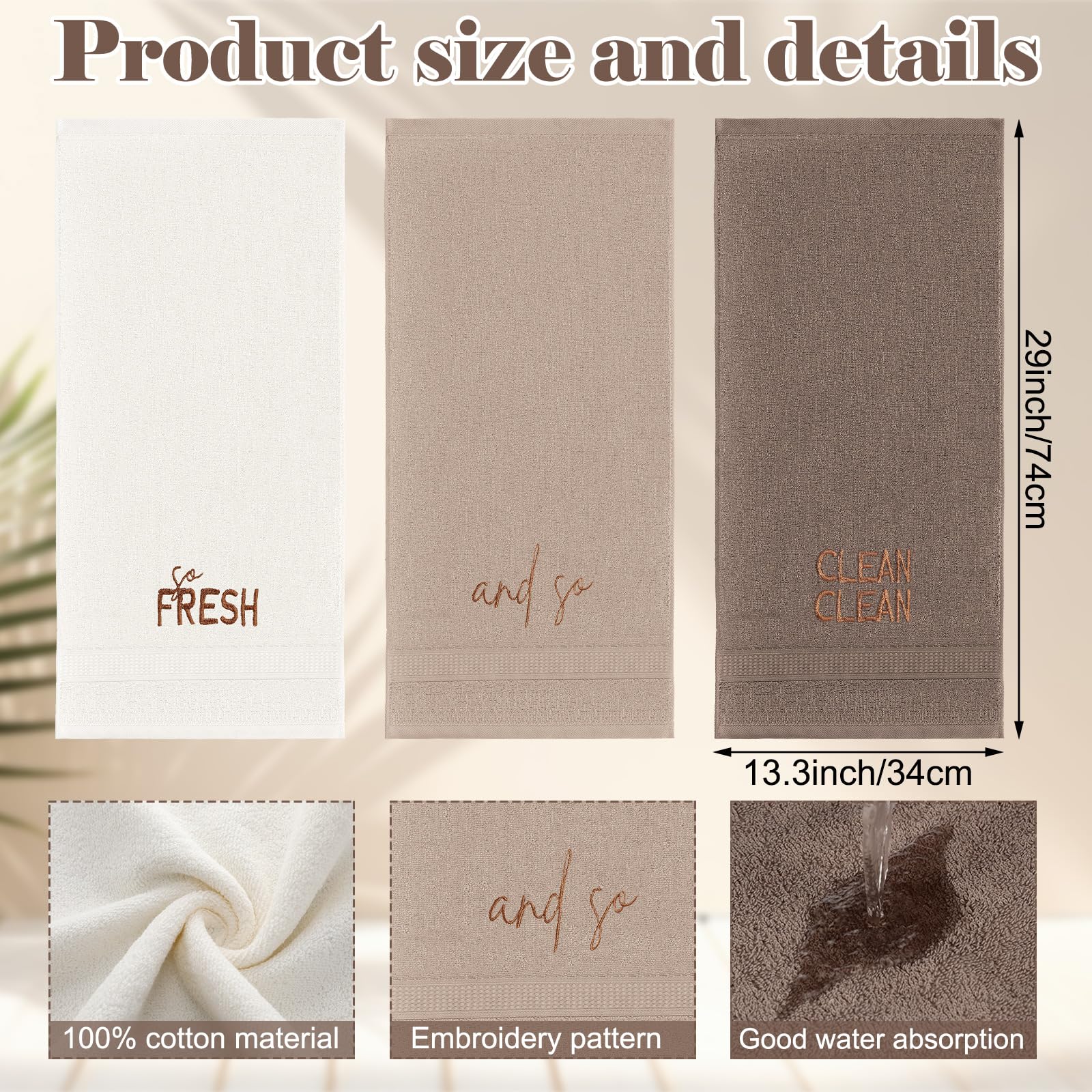 3 Pcs Home Love Family Hand Towels Farmhouse Decorative Embroidered Bathroom Hand Towels Rustic 100% Cotton Brown Hand Towels Set for Boho Bathroom Kitchen Decor