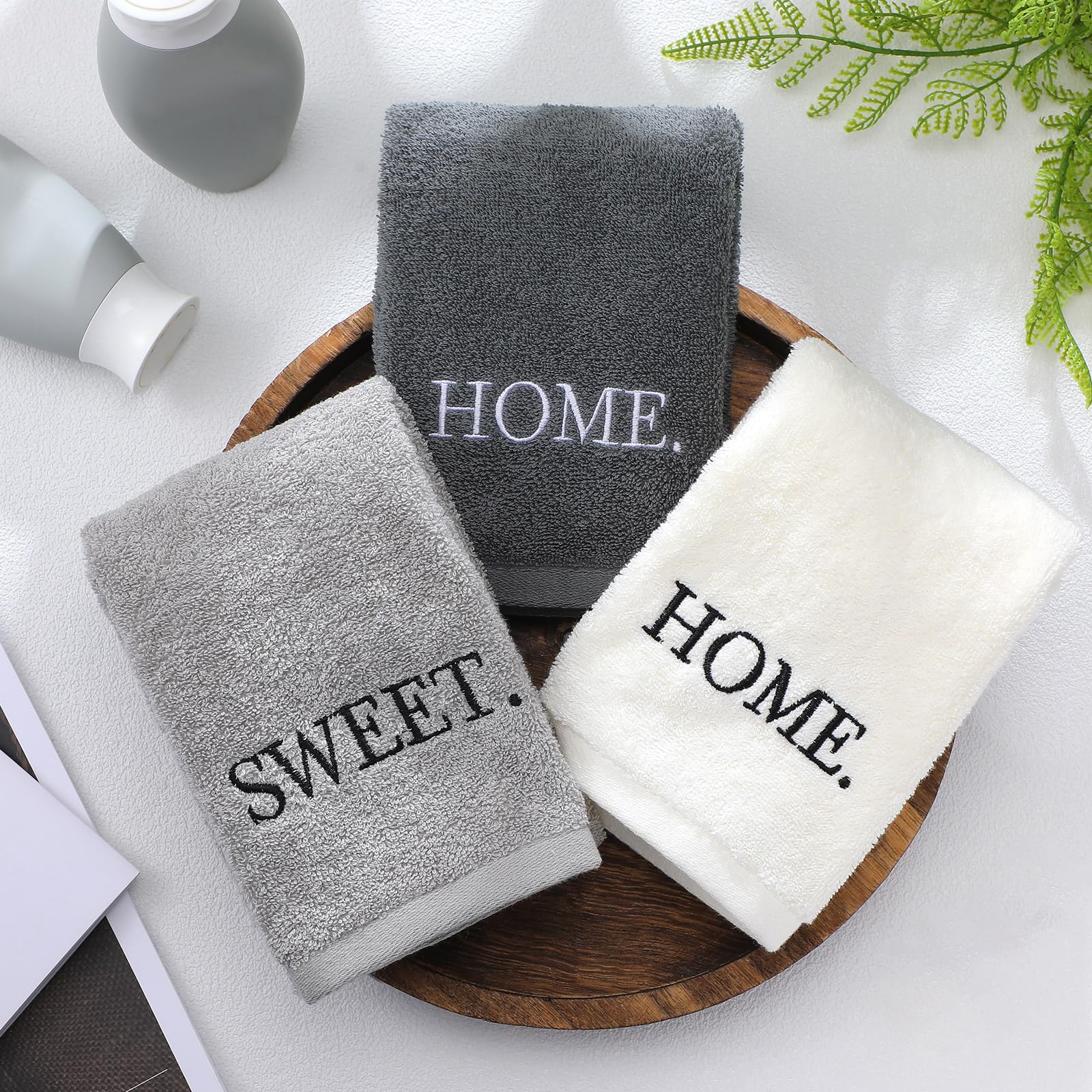 3 Pcs Home Love Family Hand Towels Farmhouse Decorative Embroidered Bathroom Hand Towels Rustic 100% Cotton Brown Hand Towels Set for Boho Bathroom Kitchen Decor
