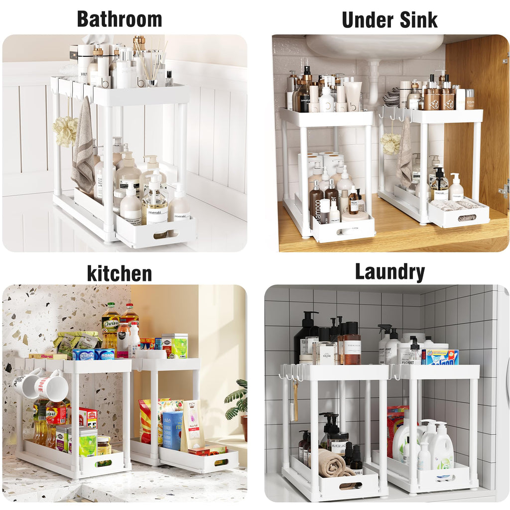 POUGNY 2 Pack Pull-Out Storage Organizers, Under Sink Organizer and Storage for Bathroom & Kitchen,Multi-Purpose Under Cabinet Organizers and storage Black