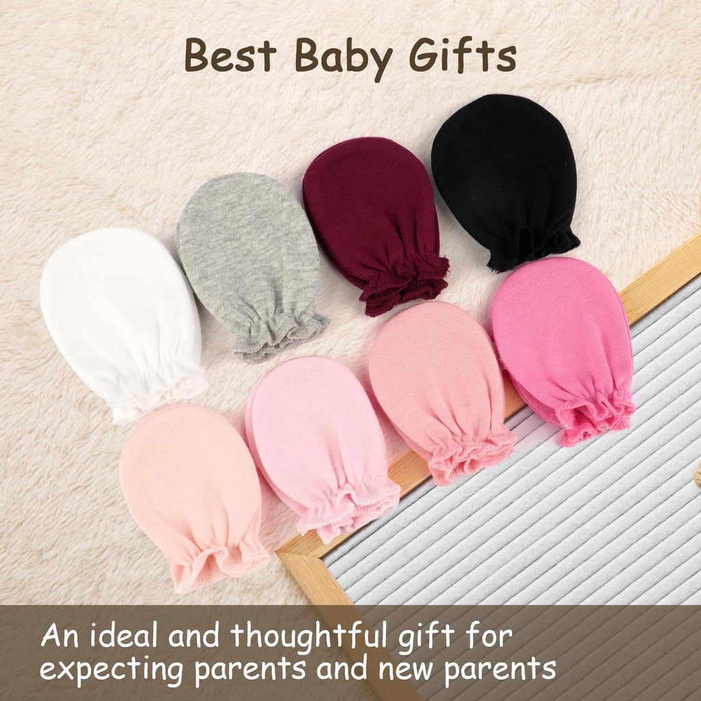 Hoiny 8 Pairs Baby Mittens Unisex, Newborn Mittens No Scratch Cotton Mitten, Newborn Essentials for 0-6 Months Boys Girls
