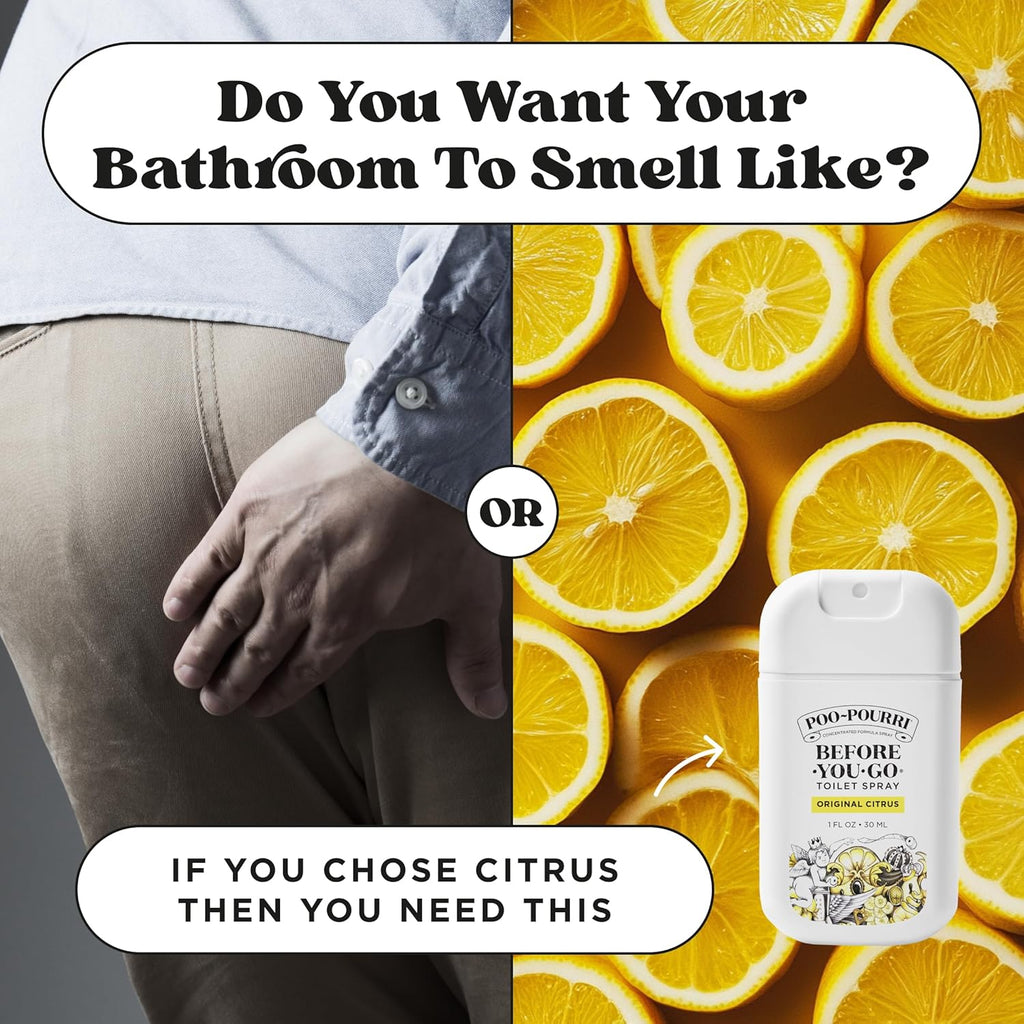 Poo-Pourri Before-You-Go Pocket Toilet Spray, Travel Essentials, Original Citrus, 1 Fl Oz, Up to 50 Uses, On-The-Go Bathroom Odor Deodorizer with Essential Oils, TSA Approved Size, Lemon Bergamot
