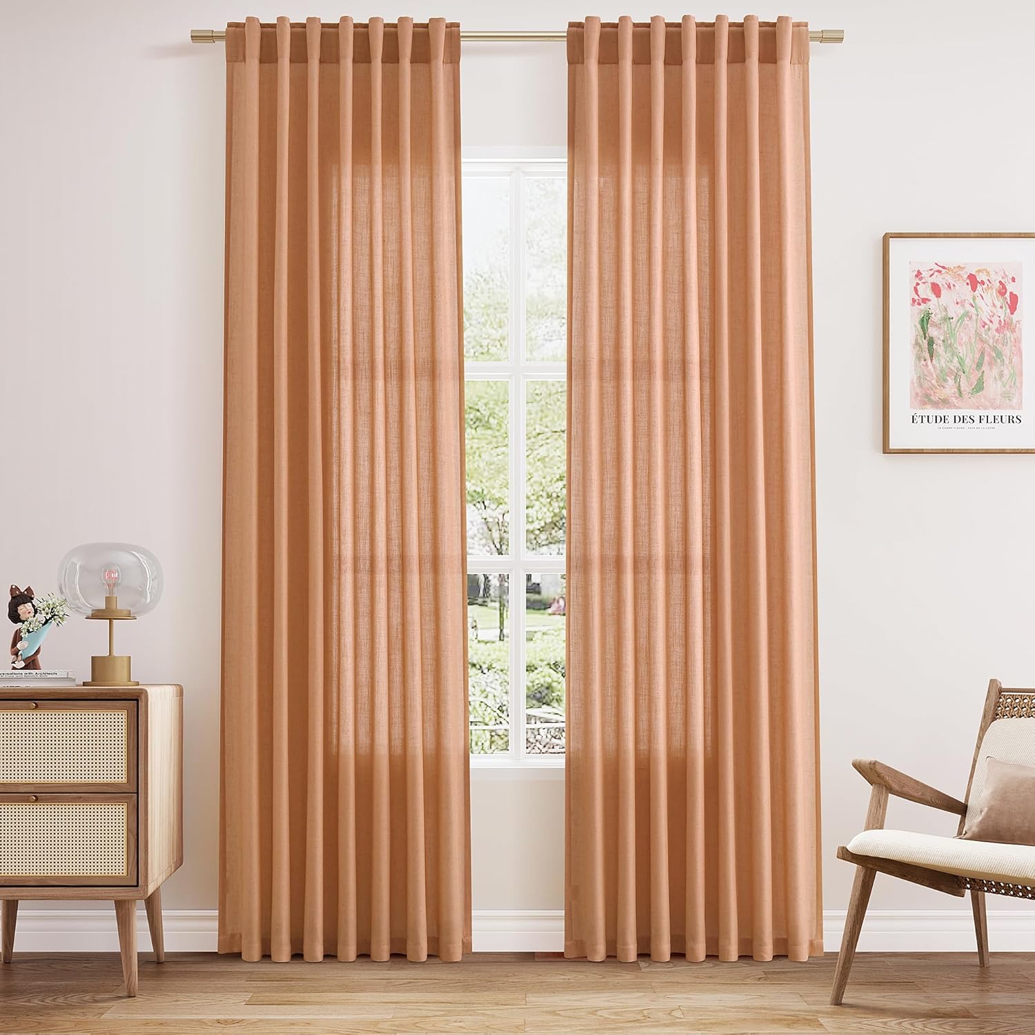 Nanspring Burgundy Linen Curtains 84 Inch Length 2 Panels Set for Living Room Rod Pocket Back Tab Light Filtering Window Drapes for Bedroom Dining Room Protect Privacy Modern Farmhouse Decor 52x84