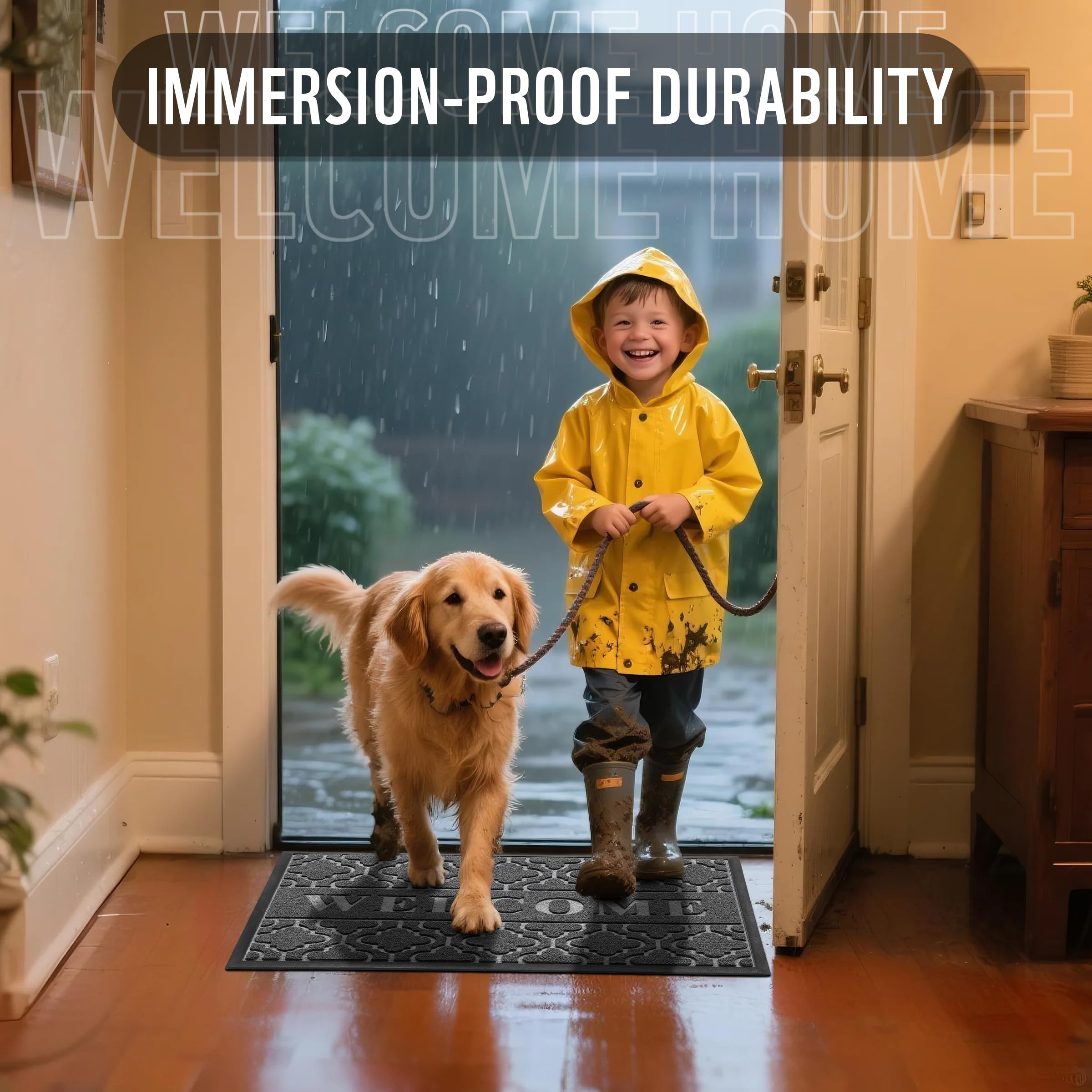 Yimobra Welcome Mat Outdoor Indoor, All-Weather Waterproof Front Door Mat Outside Entrance, Non-Slip Low Profile Porch Patio Doormat, 29.5x17, Black