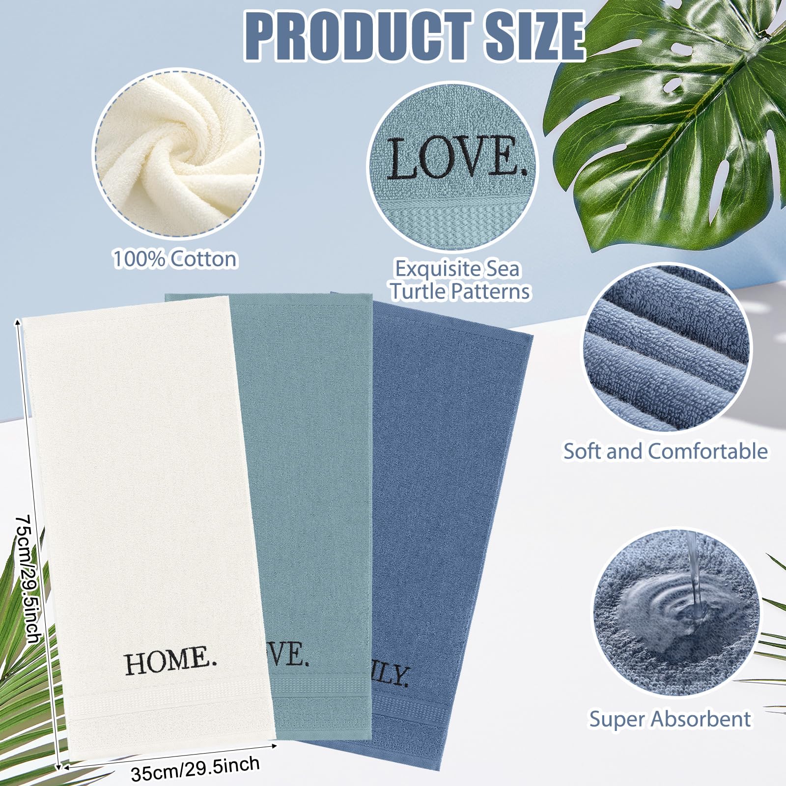 3 Pcs Home Love Family Hand Towels Farmhouse Decorative Embroidered Bathroom Hand Towels Rustic 100% Cotton Brown Hand Towels Set for Boho Bathroom Kitchen Decor