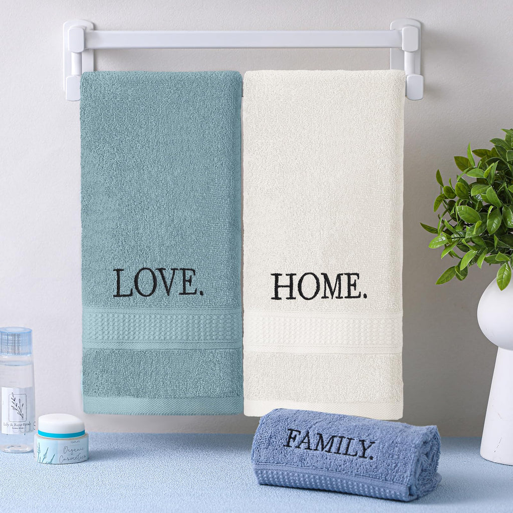 3 Pcs Home Love Family Hand Towels Farmhouse Decorative Embroidered Bathroom Hand Towels Rustic 100% Cotton Brown Hand Towels Set for Boho Bathroom Kitchen Decor