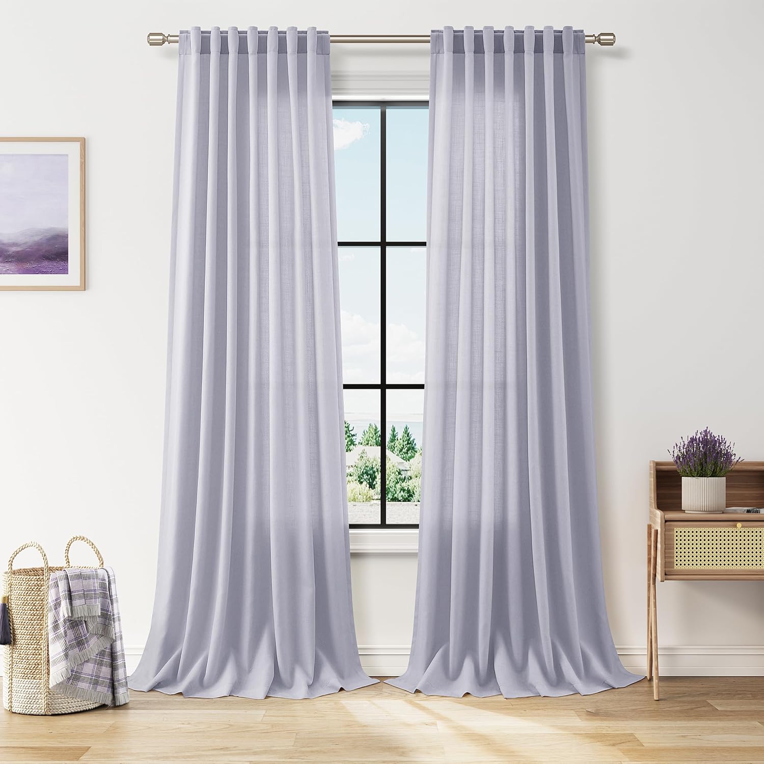 Nanspring Burgundy Linen Curtains 84 Inch Length 2 Panels Set for Living Room Rod Pocket Back Tab Light Filtering Window Drapes for Bedroom Dining Room Protect Privacy Modern Farmhouse Decor 52x84