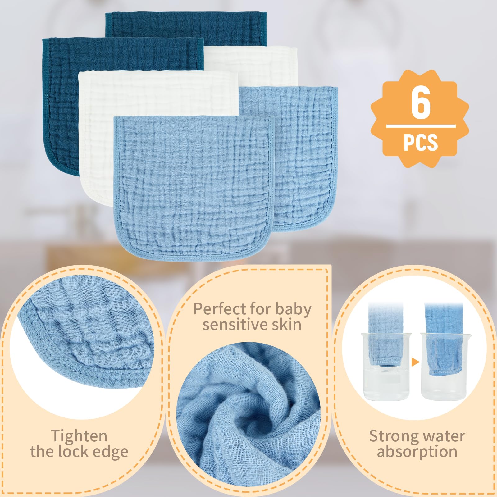 MIGIOL Muslin Burp Cloths 100% Cotton Baby Burp Cloths Soft, Absorbent 10x20 inches for Girls and Boys Baby Essentials